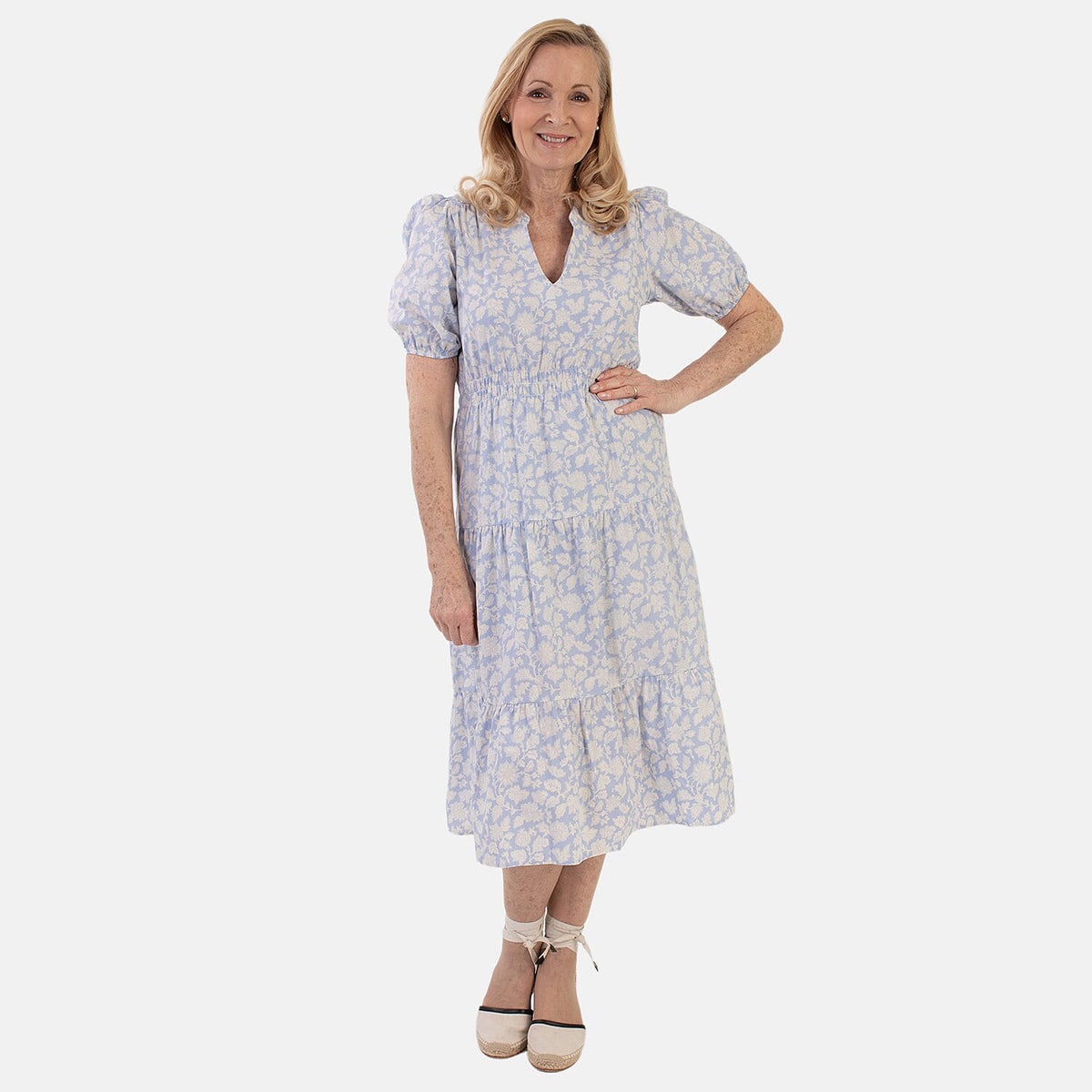 Marina Kaneva Puff Sleeve Midi Dress (Size 18) - Light Blue V32552876 0