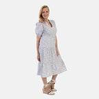 Marina Kaneva Puff Sleeve Midi Dress (Size 18) - Light Blue