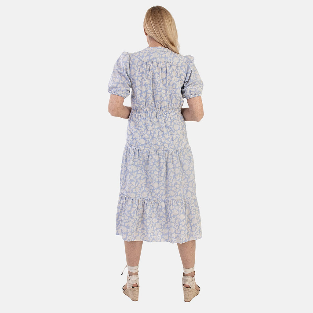 Marina Kaneva Puff Sleeve Midi Dress (Size 18) - Light Blue