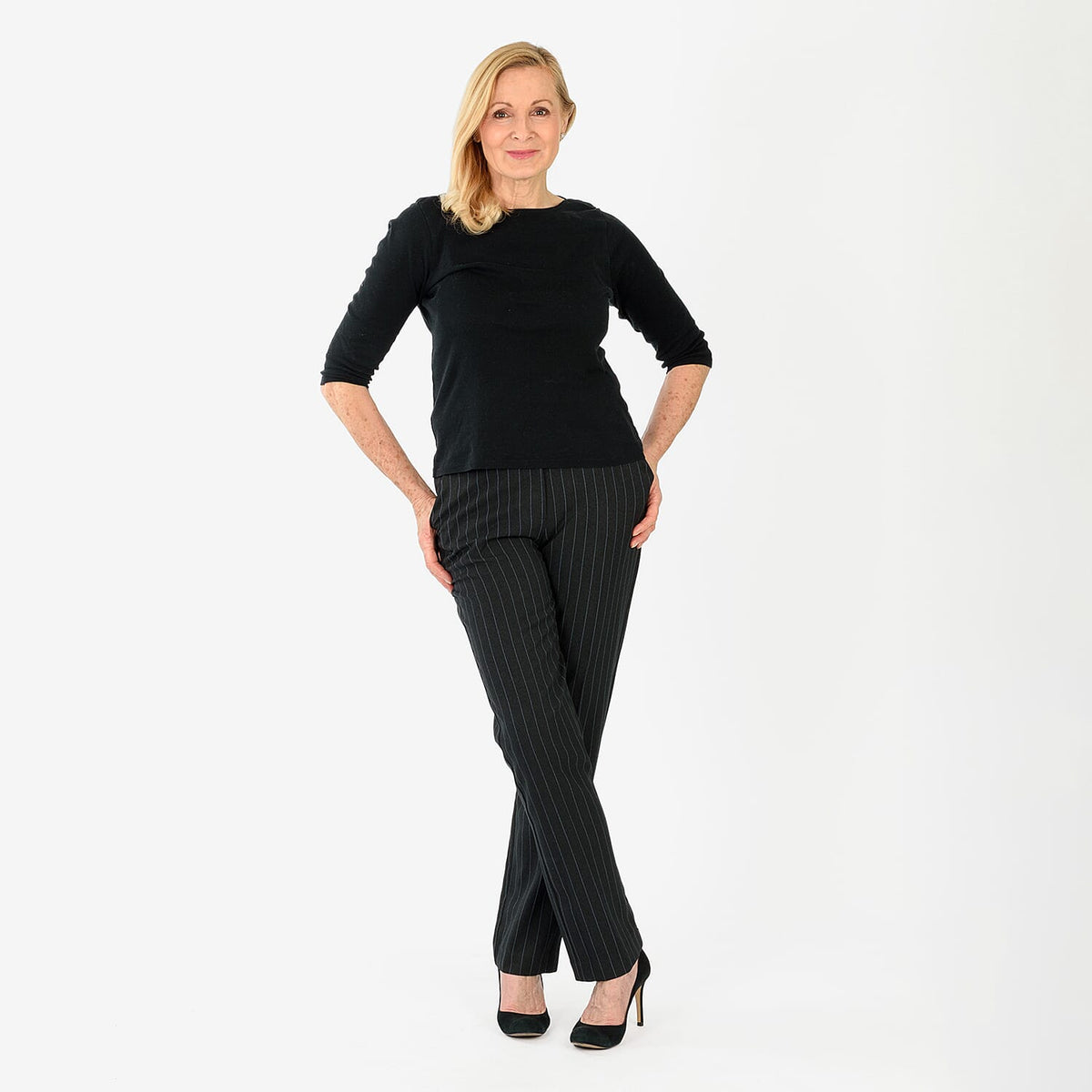 Marina Kaneva Pinstripe Straight Leg Trousers (Size 10) - Black V32565594 3