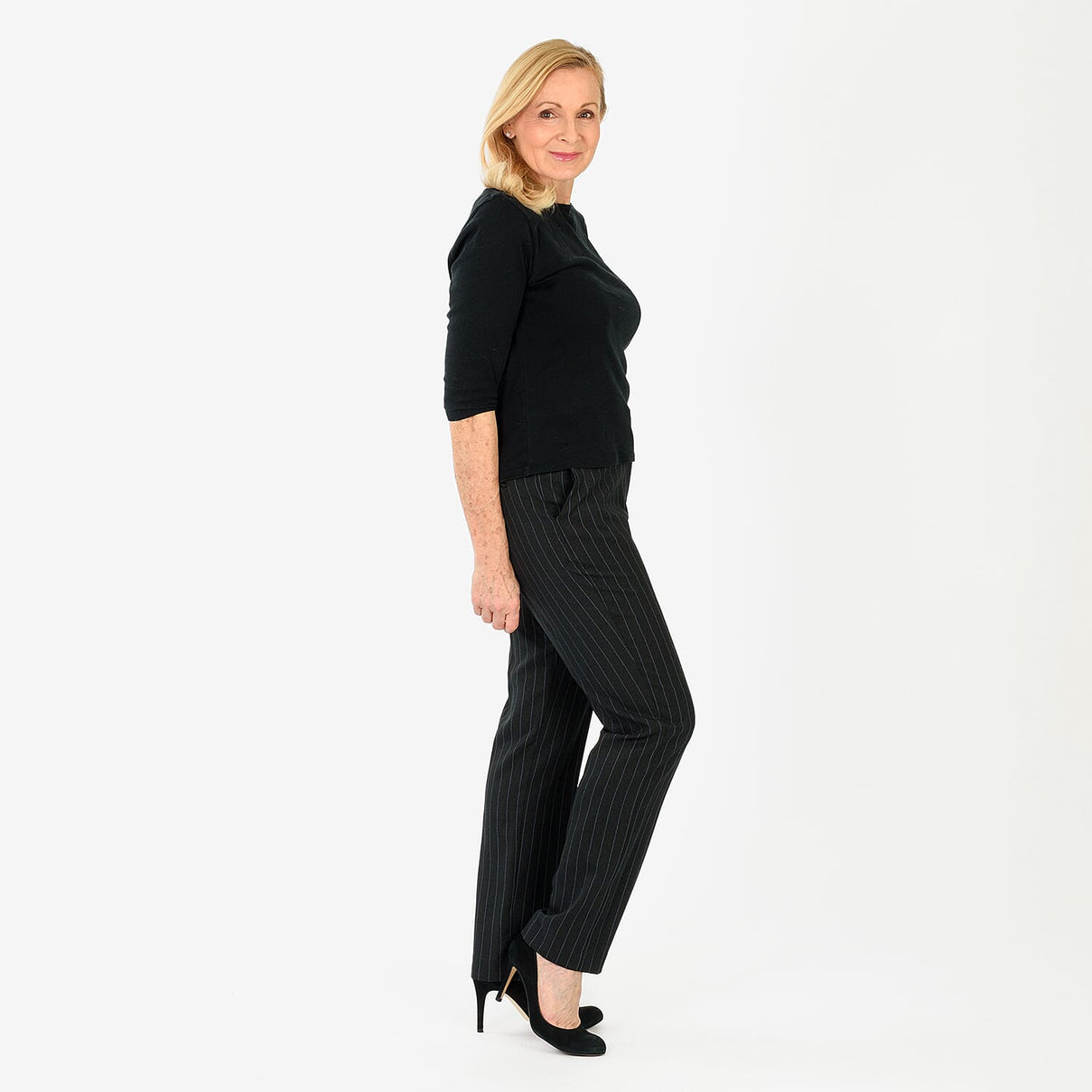 Marina Kaneva Pinstripe Straight Leg Trousers (Size 12) - Black V32529821 0