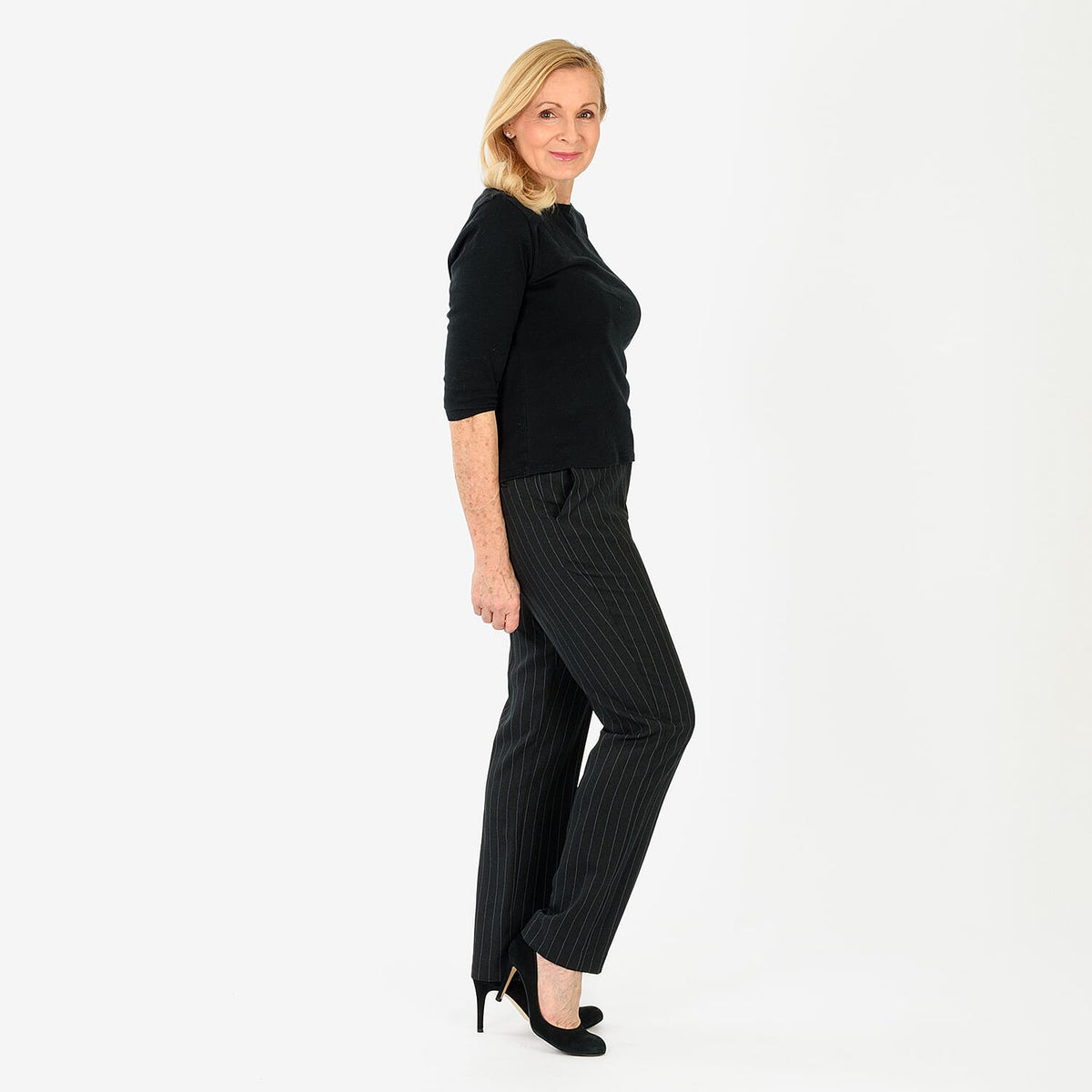 Marina Kaneva Pinstripe Straight Leg Trousers (Size 12) - Black V32529821 0