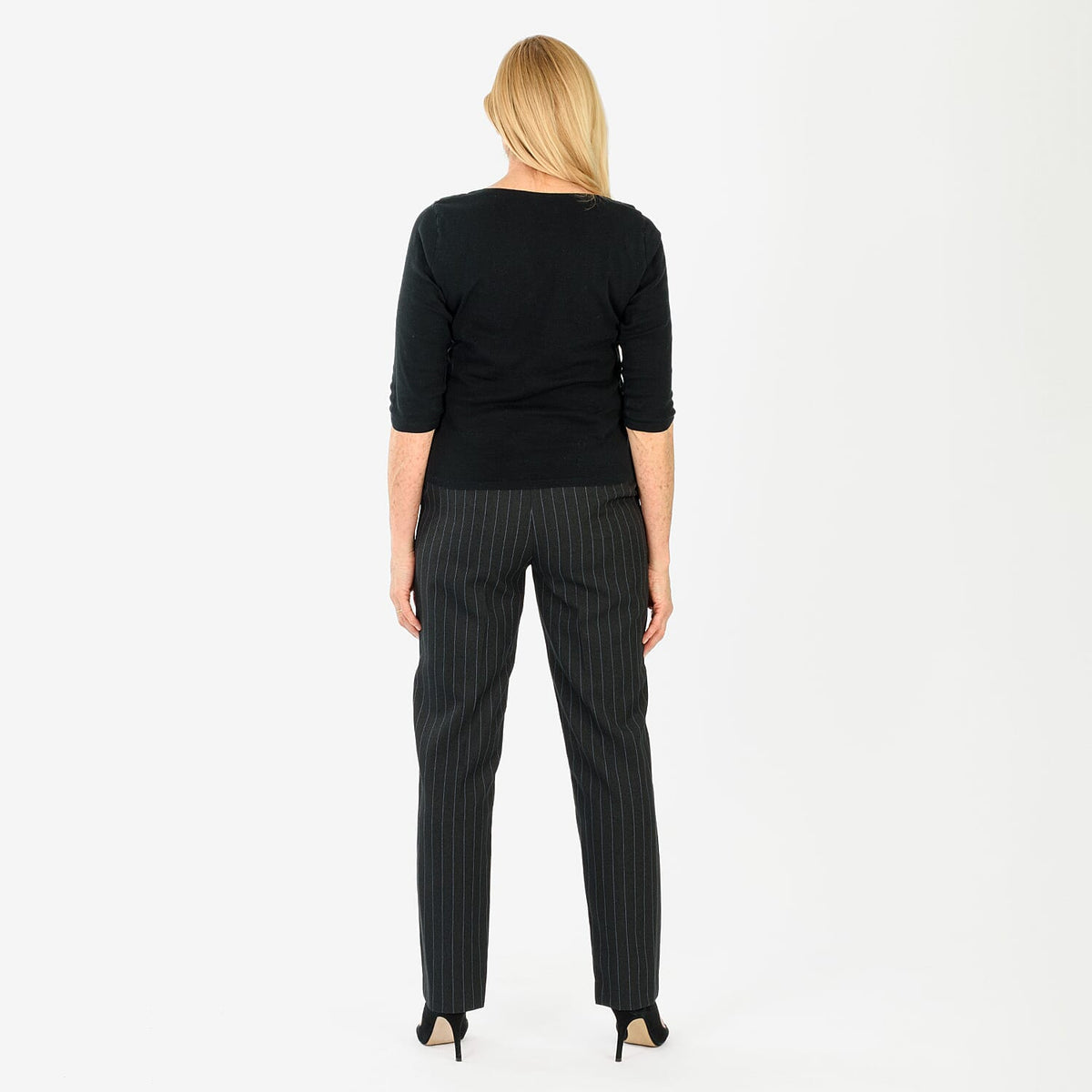 Marina Kaneva Pinstripe Straight Leg Trousers (Size 12) - Black V32529821 1