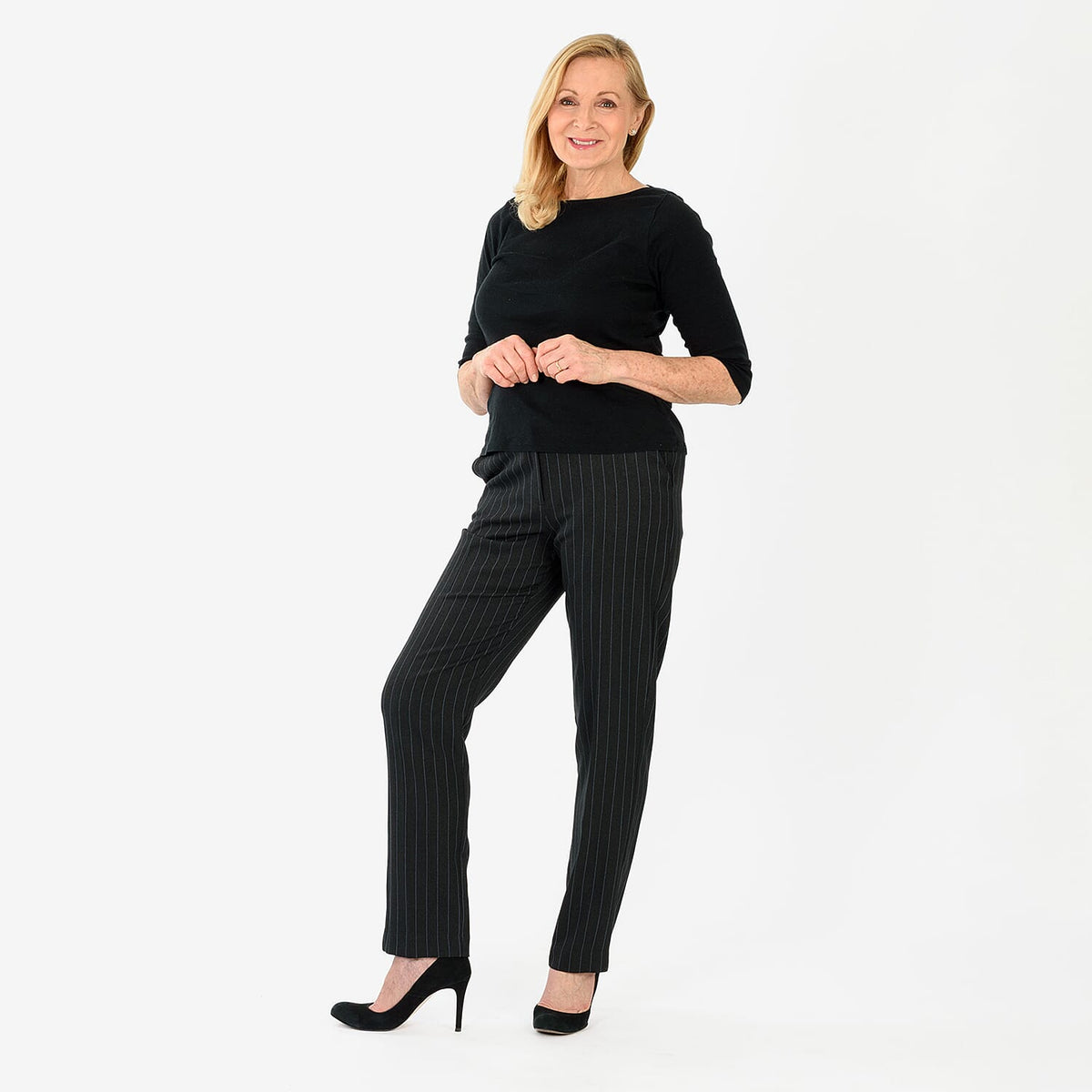 Marina Kaneva Pinstripe Straight Leg Trousers (Size 12) - Black V32529821 2