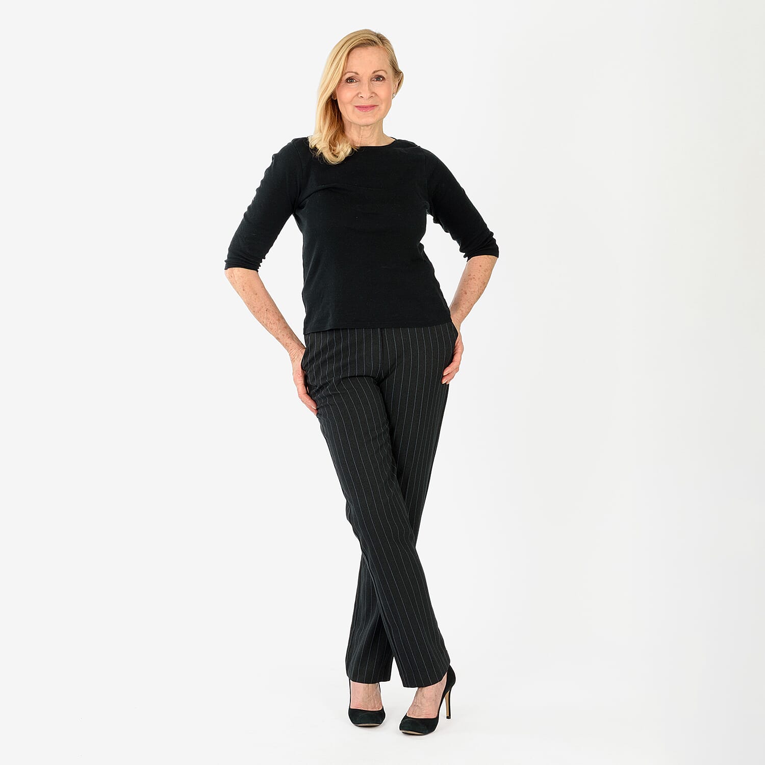 Marina Kaneva Pinstripe Straight Leg Trousers (Size 12) - Black V32529821 3