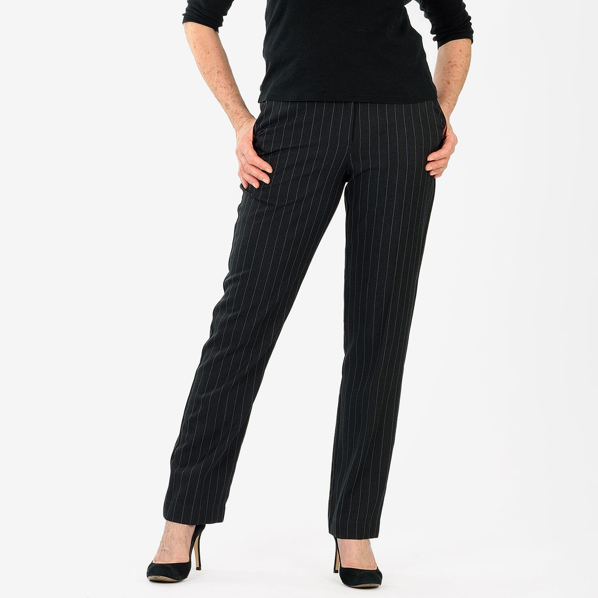 Marina Kaneva Pinstripe Straight Leg Trousers (Size 12) - Black V32529821 4