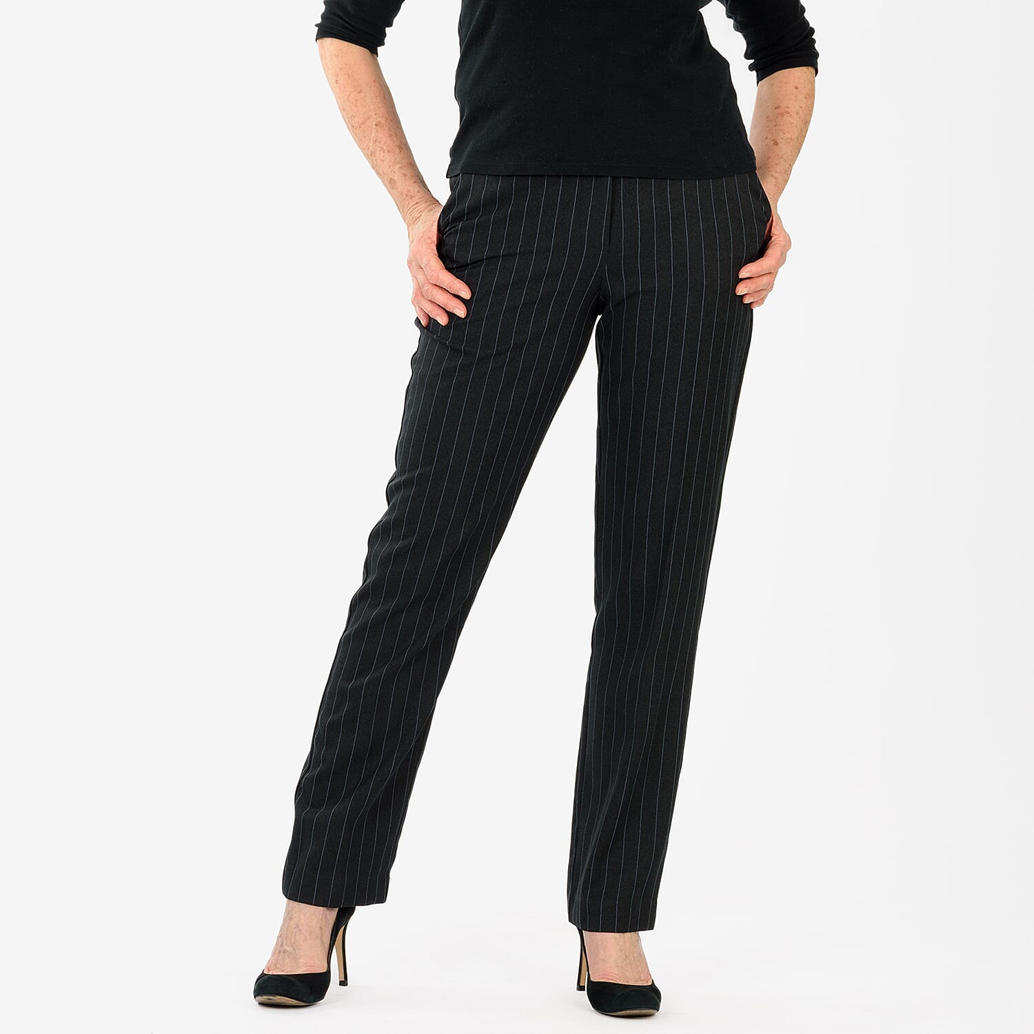 Marina Kaneva Pinstripe Straight Leg Trousers (Size 12) - Black V32529821 4