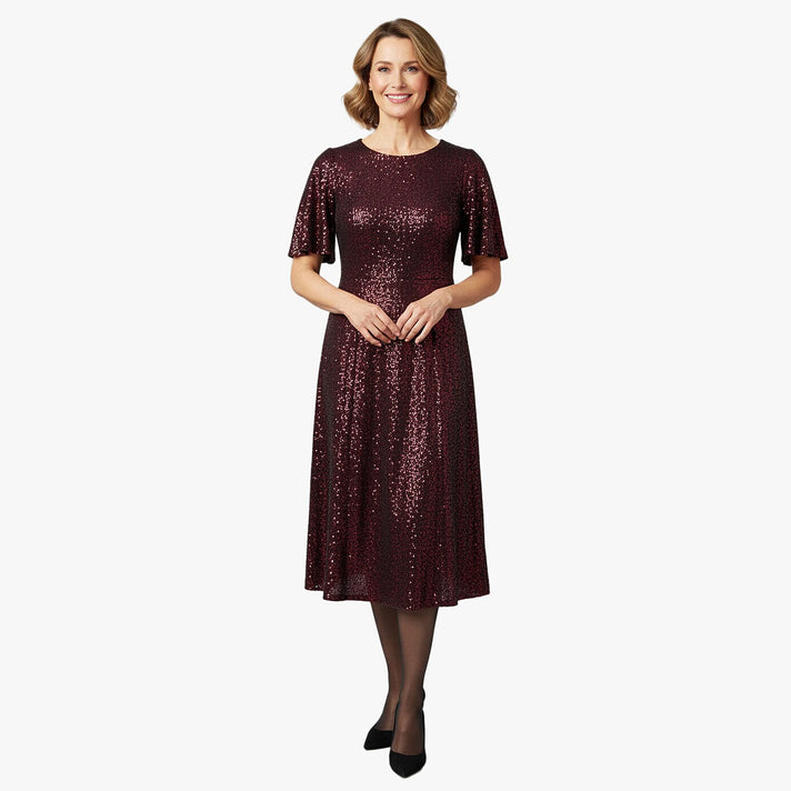 Marina Kaneva Sparkling A-line Midi Dress (Size - 12) - Burgundy 8376206 1