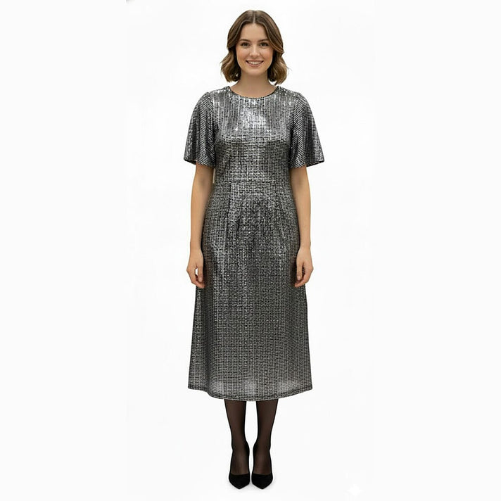 Marina Kaneva Sparkling A-line Midi Dress (Size - 12) - Silver 8376213 1