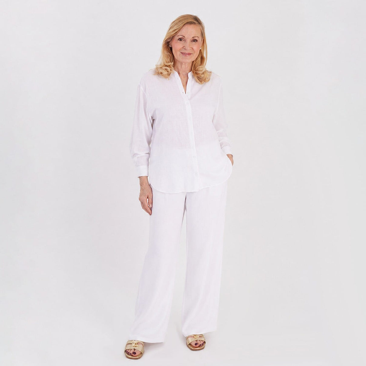 Marina Kaneva Wide Leg Trousers (Size 12) - White 8518443 1