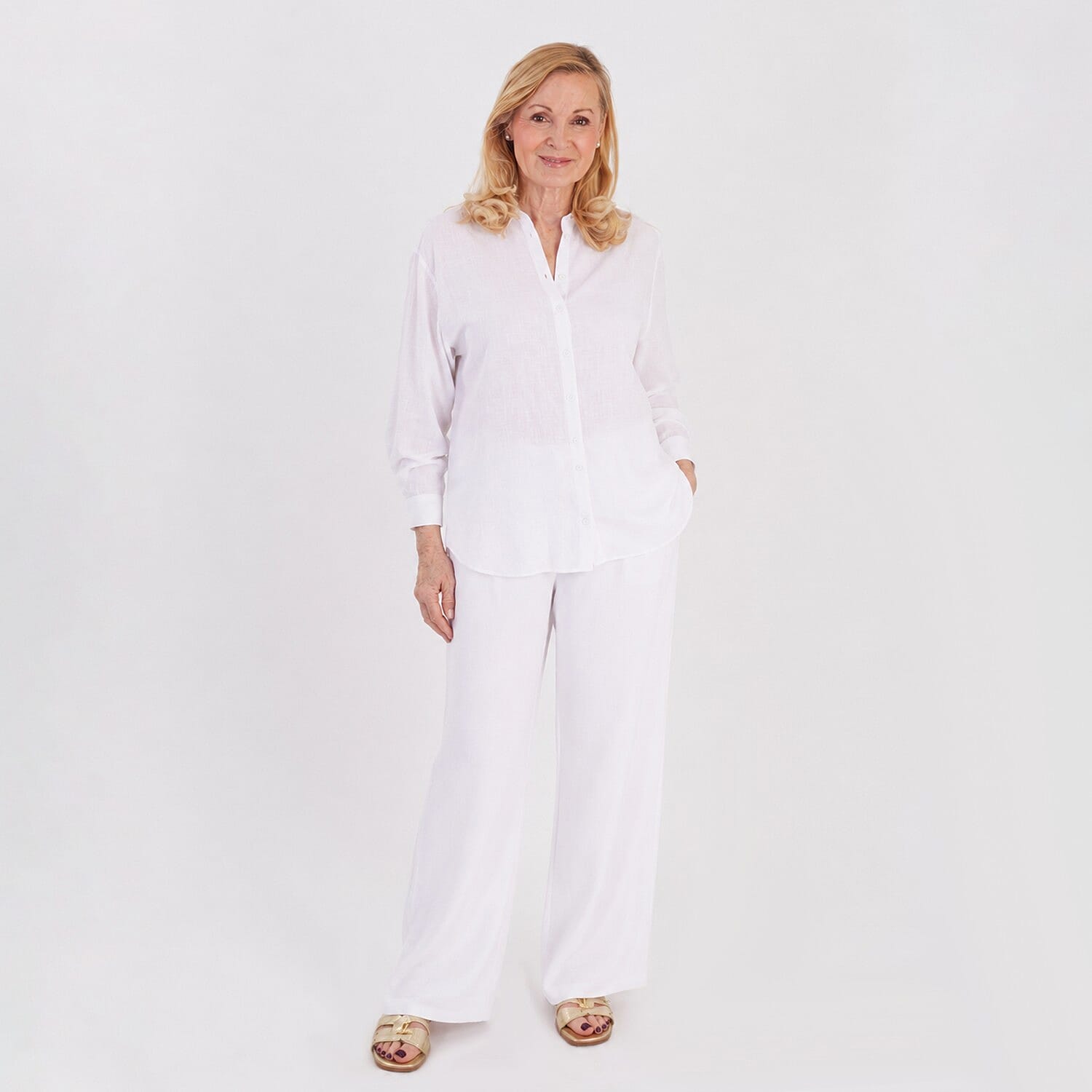 Marina Kaneva Wide Leg Trousers (Size 12) - White 8518443 1