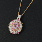THE SUMMER NECKLACE OF 2025 - Premium Martha Rocha Kunzite, Moissanite & Pink Sapphire Pendant with Chain (Size 20) in 18K Vermeil Yellow Gold Plated Sterling Silver 3.34 Ct.