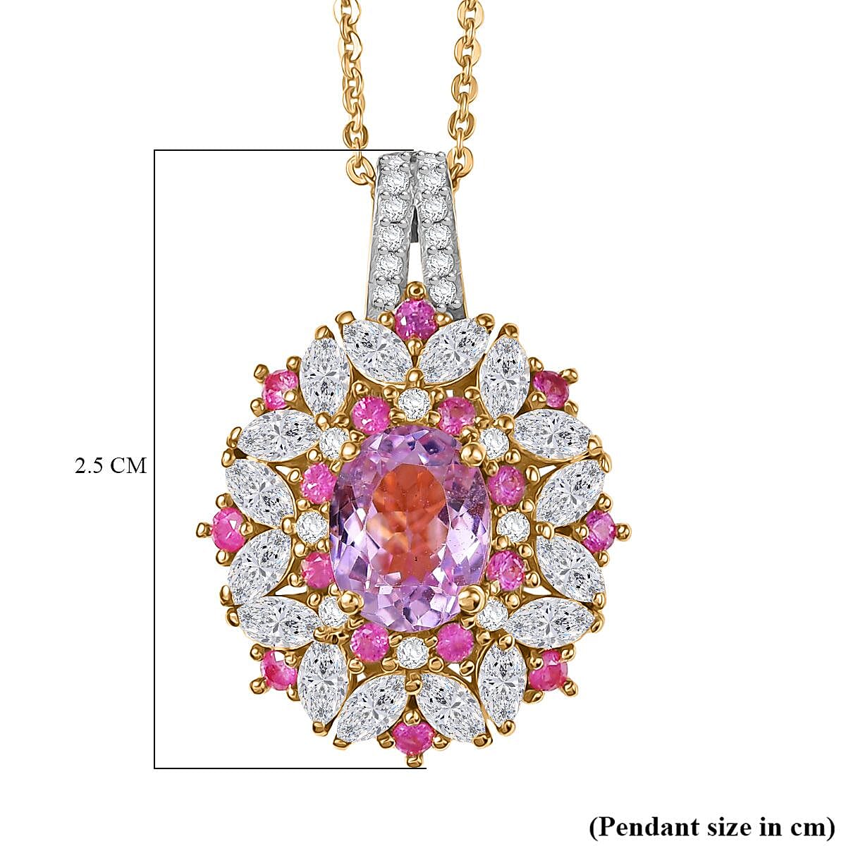 D'Joy Premium Martha Rocha Kunzite, Moissanite and Pink Sapphire Pendant with Chain (Size 20) in 18K Vermeil Yellow Gold Over Sterling Silver 3.34 Ct. 4394211 6