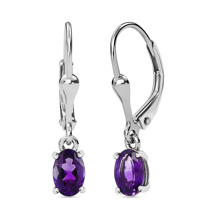 Mashamba Amethyst Solitaire Earrings in Platinum Plated Sterling Silver 3744072 1
