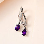 Zambian Amethyst Solitaire Earrings with Lever Back in Platinum Overlay Sterling Silver 0.87 Ct.