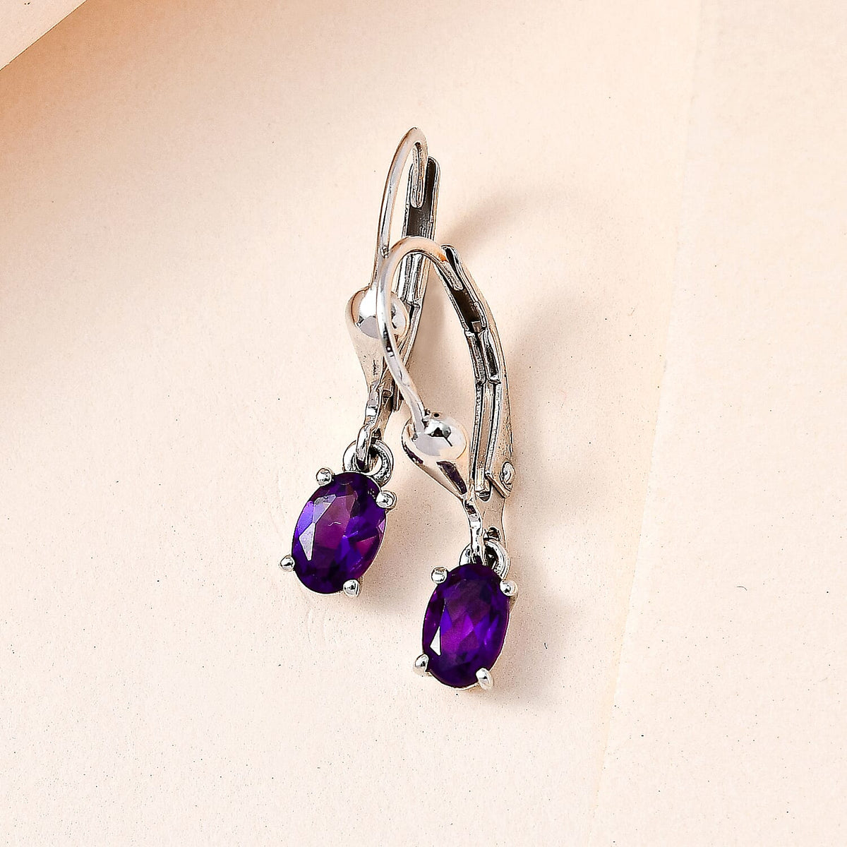 Mashamba Amethyst Solitaire Earrings in Platinum Plated Sterling Silver 3744072 2