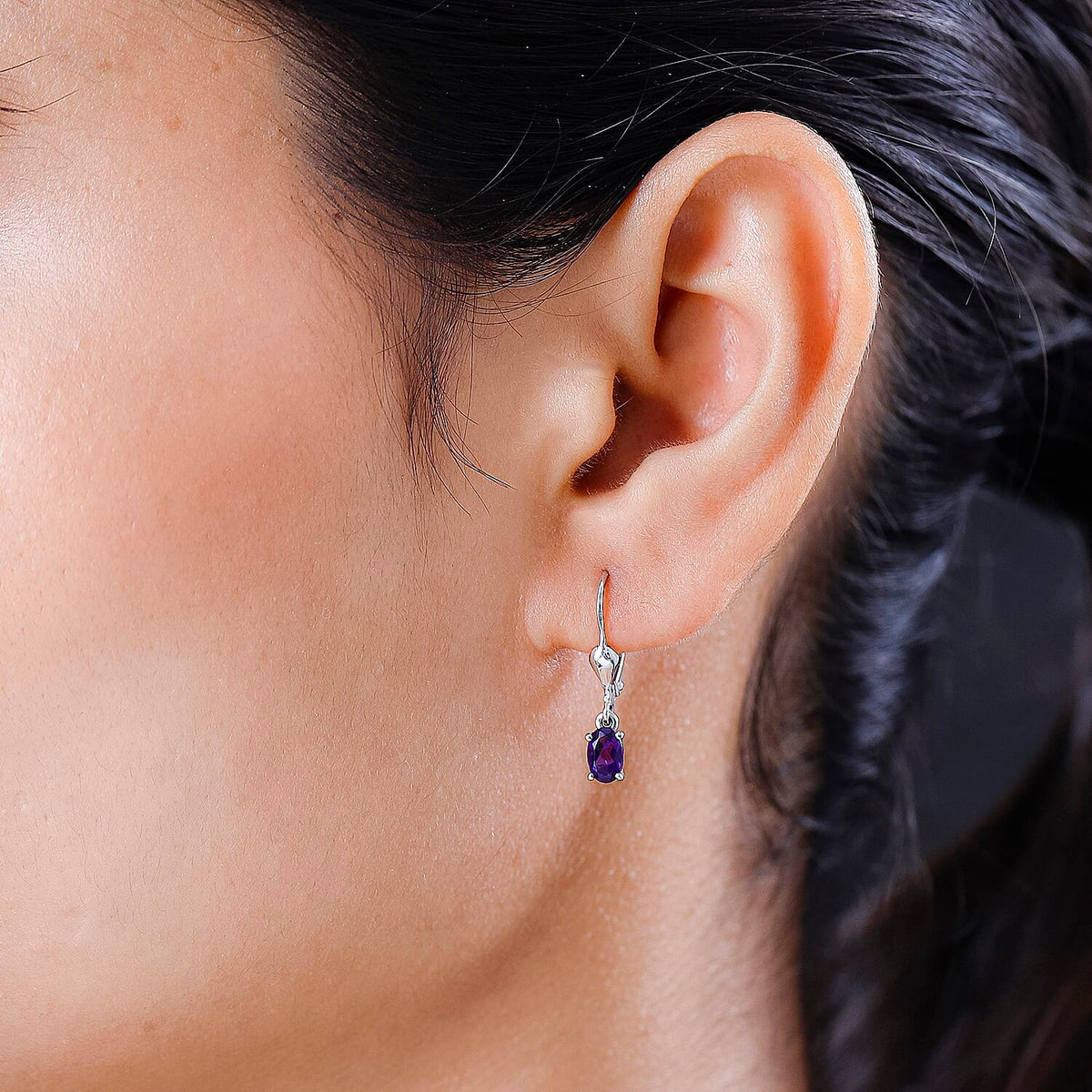 Mashamba Amethyst Solitaire Earrings in Platinum Plated Sterling Silver 3744072 3