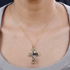 GP Celestial Collection - Masoala Sapphie & Multi Gemstone Cross Pendant with Chain (Size 20) in Platinum Overlay Sterling Silver 3.02 Ct, Silver Wt. 6.63 Gms