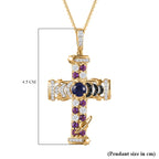 GP Celestial Collection - Masoala Sapphie & Multi Gemstone Cross Pendant with Chain (Size 20) in Platinum Overlay Sterling Silver 3.02 Ct, Silver Wt. 6.63 Gms