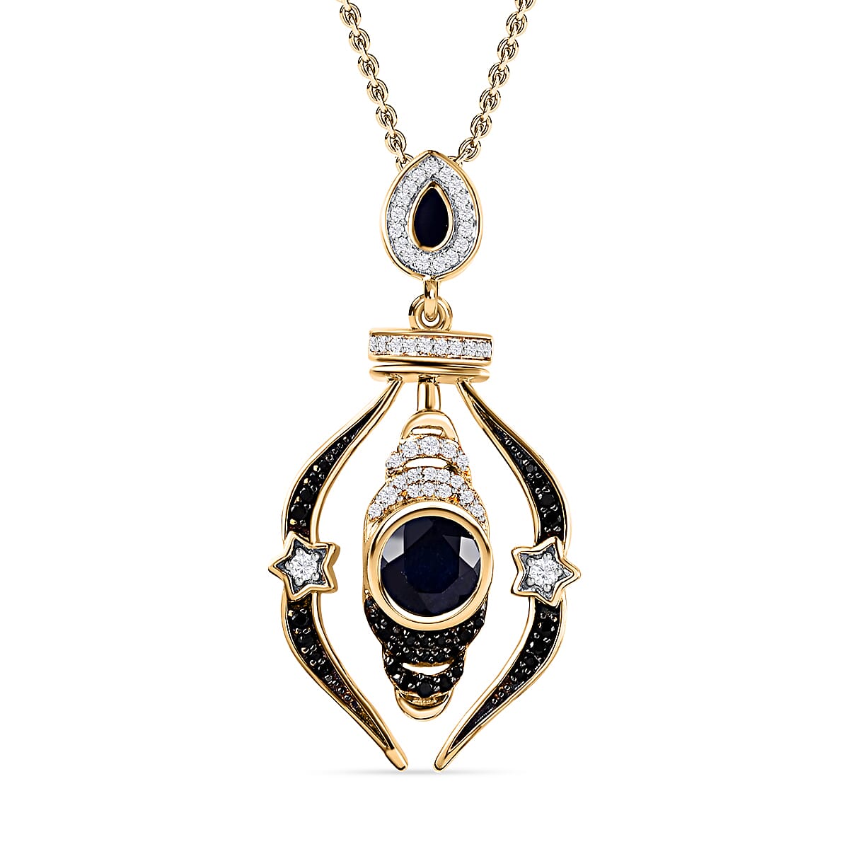 GP Celestial Dream Collection - Masoala Sapphire &amp; Multi Gemstone Two- Way Moveable Pendant with Chain (Size 20) in Platinum Overlay Sterling Silver 2.54 Ct, Silver Wt 5.70 Gms 4238910 0