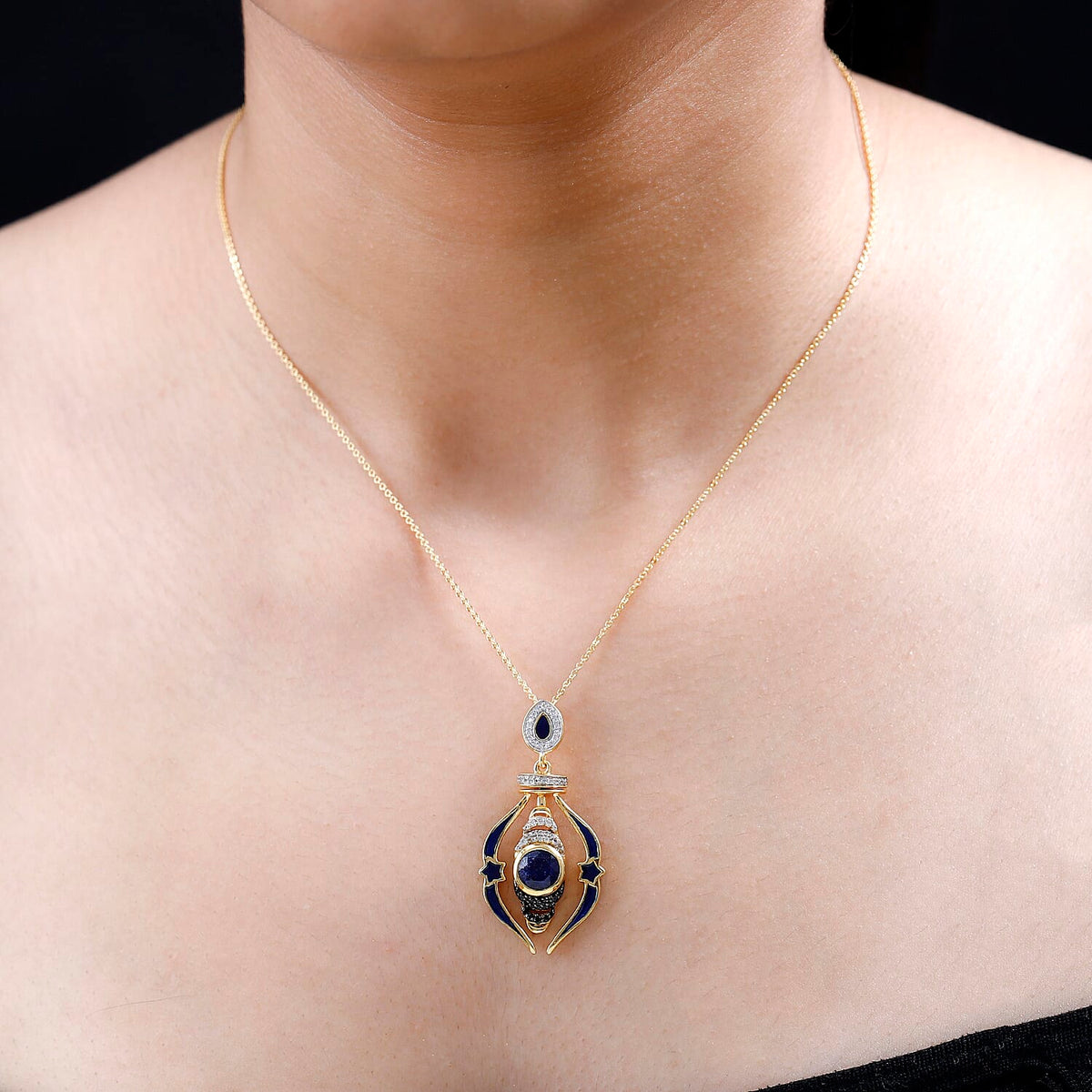 GP Celestial Dream Collection - Masoala Sapphire &amp; Multi Gemstone Two- Way Moveable Pendant with Chain (Size 20) in Platinum Overlay Sterling Silver 2.54 Ct, Silver Wt 5.70 Gms 4238910 1