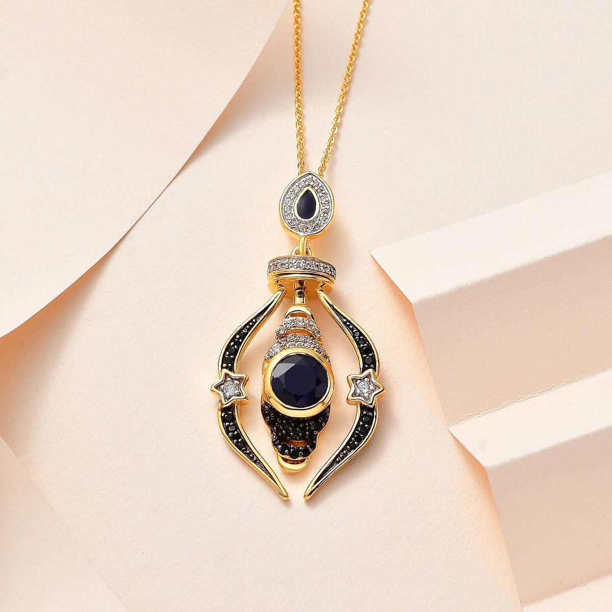 GP Celestial Dream Collection - Masoala Sapphire &amp; Multi Gemstone Two- Way Moveable Pendant with Chain (Size 20) in Platinum Overlay Sterling Silver 2.54 Ct, Silver Wt 5.70 Gms 4238910 2
