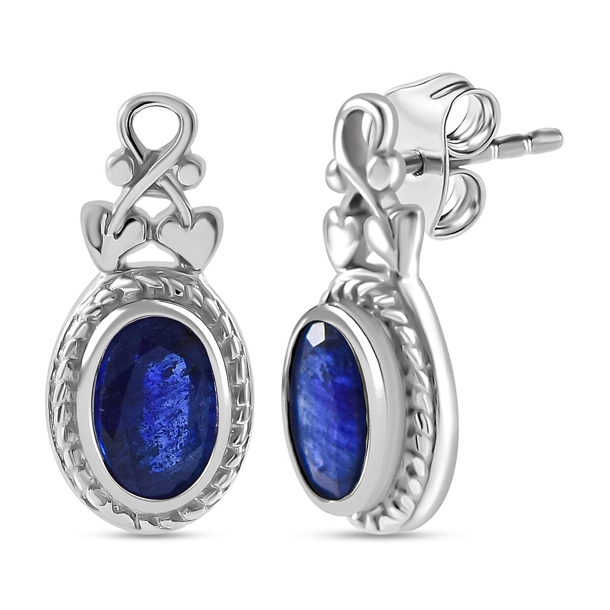 Masoala Sapphire Dangle Earrings in Rhodium Overlay Sterling Silver 1.46 Ct. 7766911 0
