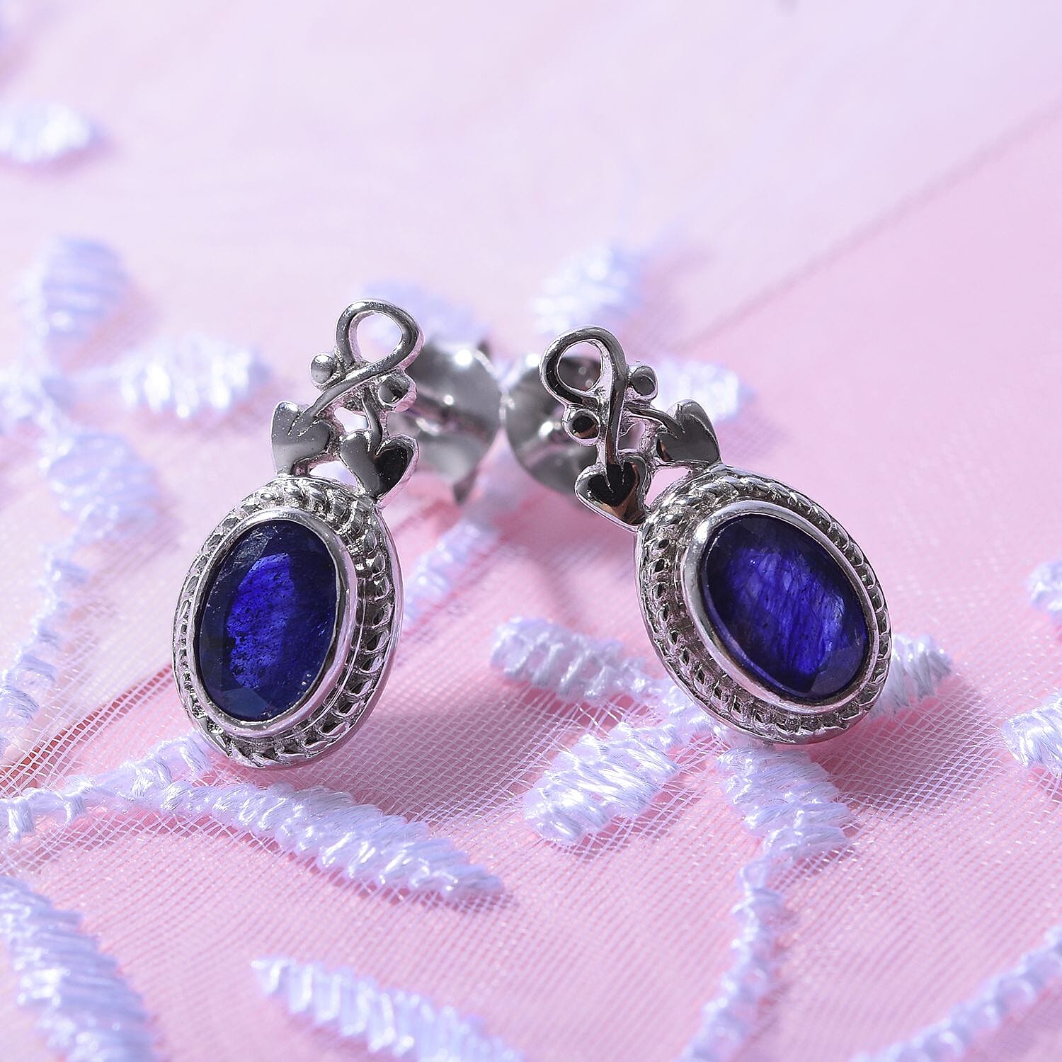 Masoala Sapphire Dangle Earrings in Rhodium Overlay Sterling Silver 1.46 Ct. 7766911 2