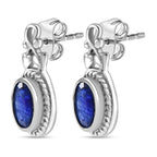 Masoala Sapphire Dangle Earrings in Rhodium Overlay Sterling Silver 1.46 Ct.