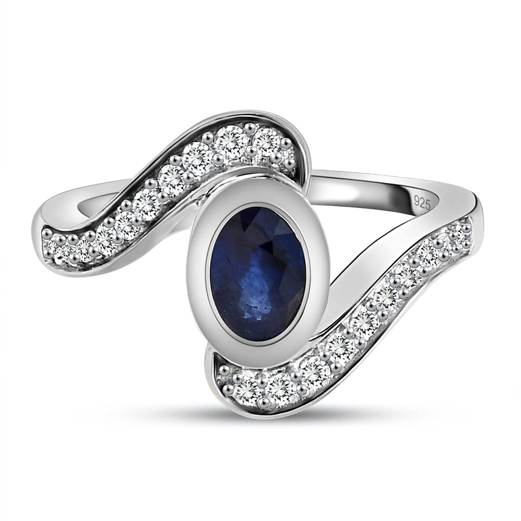 Masoala Sapphire (FF) and Natural Zircon Bypass Ring in Platinum Overlay Sterling Silver 1.60 Ct.