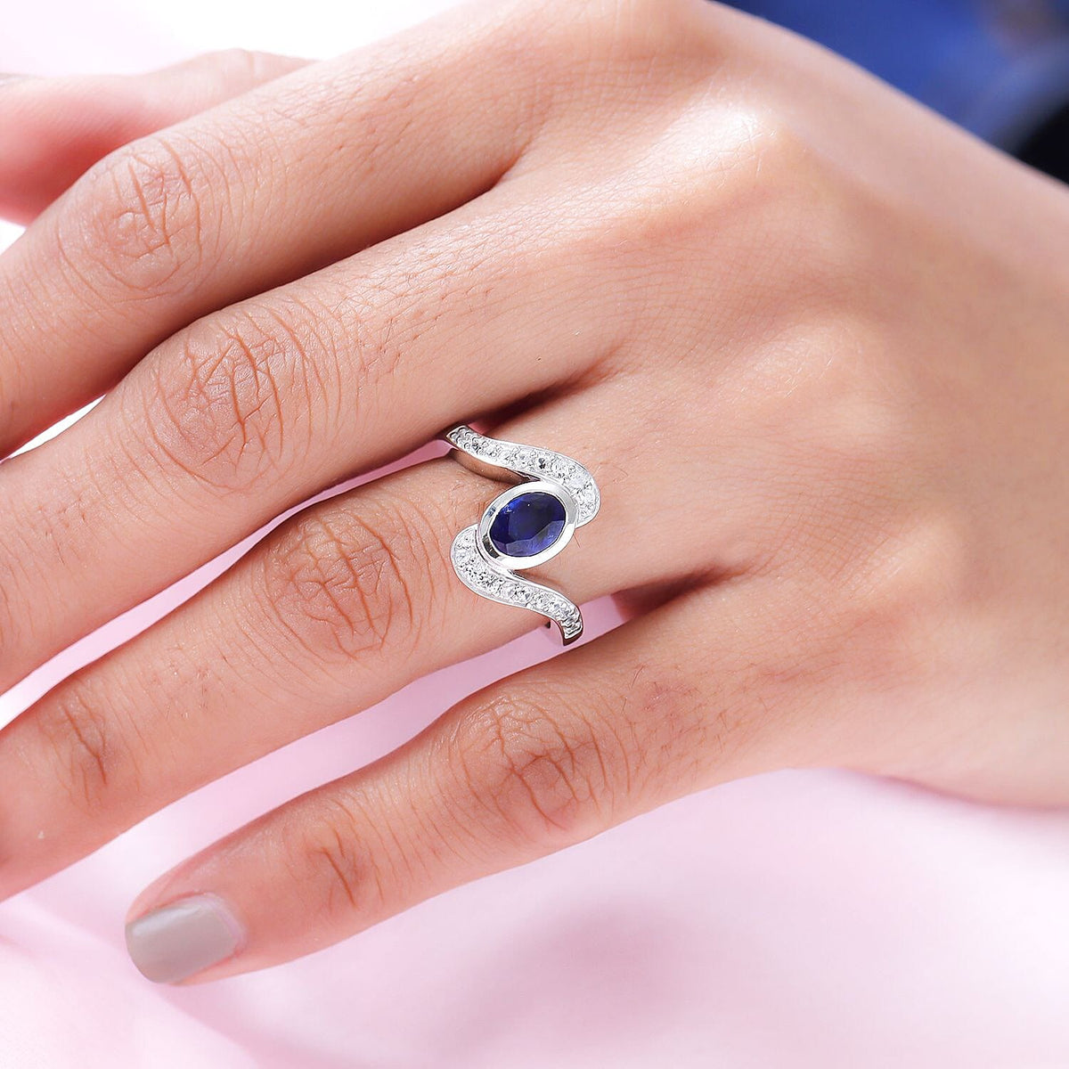 Masoala Sapphire (FF) and Natural Zircon Bypass Ring in Platinum Overlay Sterling Silver 1.60 Ct. 8952233 6