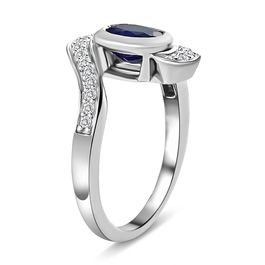 Masoala Sapphire (FF) and Natural Zircon Bypass Ring in Platinum Overlay Sterling Silver 1.60 Ct.