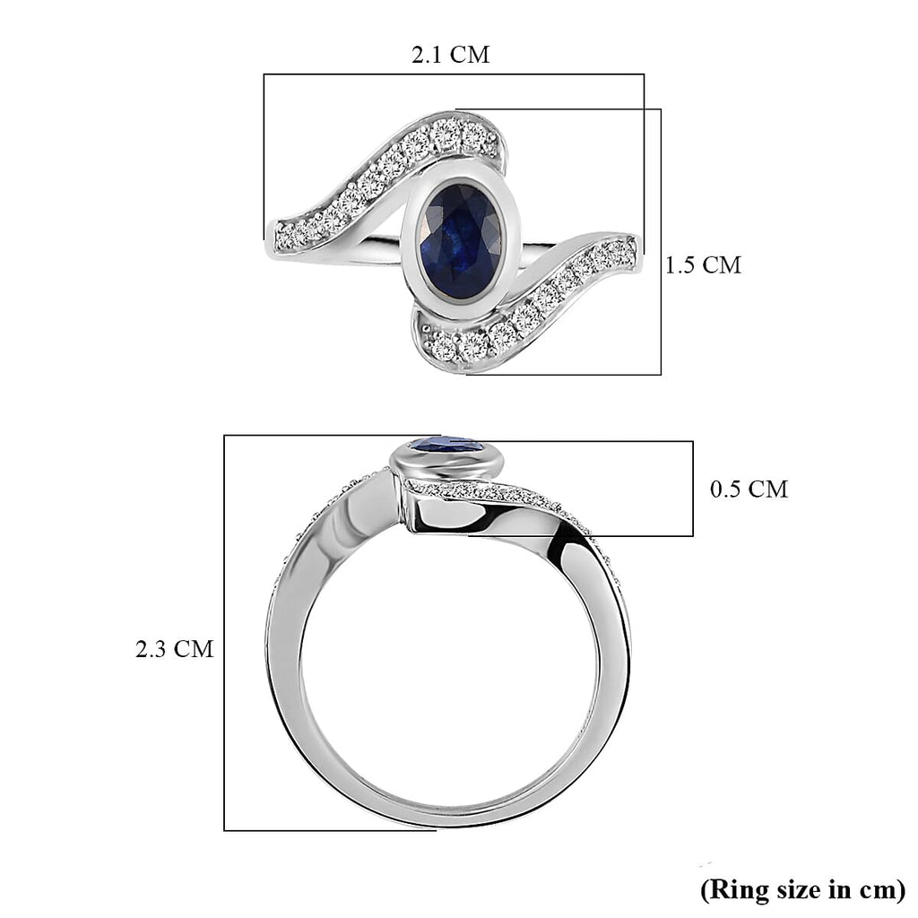 Masoala Sapphire (FF) and Natural Zircon Bypass Ring in Platinum Overlay Sterling Silver 1.60 Ct.