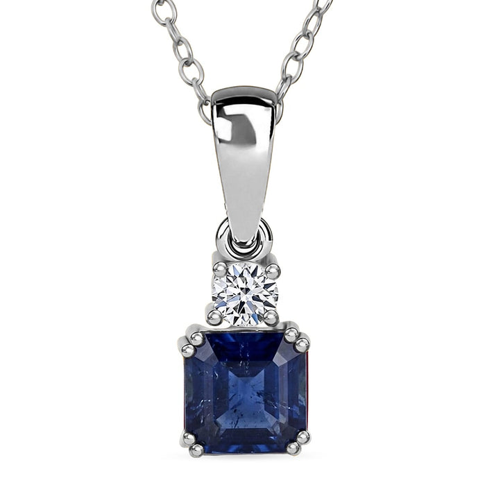 Masoala Sapphire &amp; Lab Grown Diamond Pendant with Chain (Size 20) in Rhodium Overlay Sterling Silver 1.84 Ct. 4497898 1