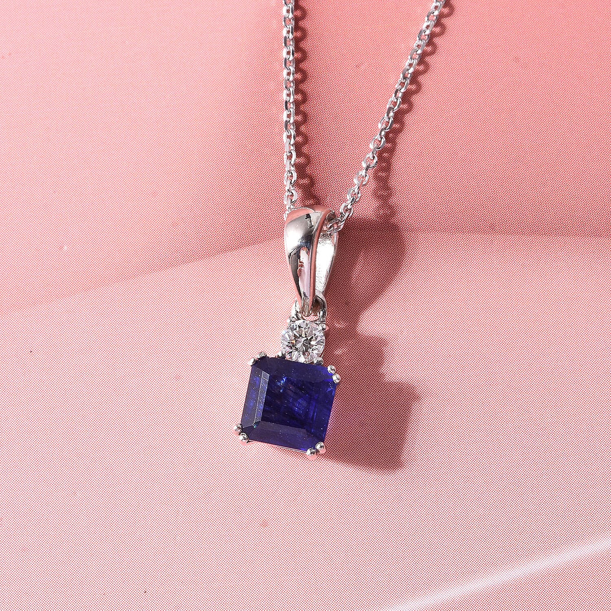 Masoala Sapphire &amp; Lab Grown Diamond Pendant with Chain (Size 20) in Rhodium Overlay Sterling Silver 1.84 Ct. 4497898 2