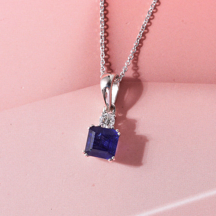 Masoala Sapphire &amp; Lab Grown Diamond Pendant with Chain (Size 20) in Rhodium Overlay Sterling Silver 1.84 Ct. 4497898 2