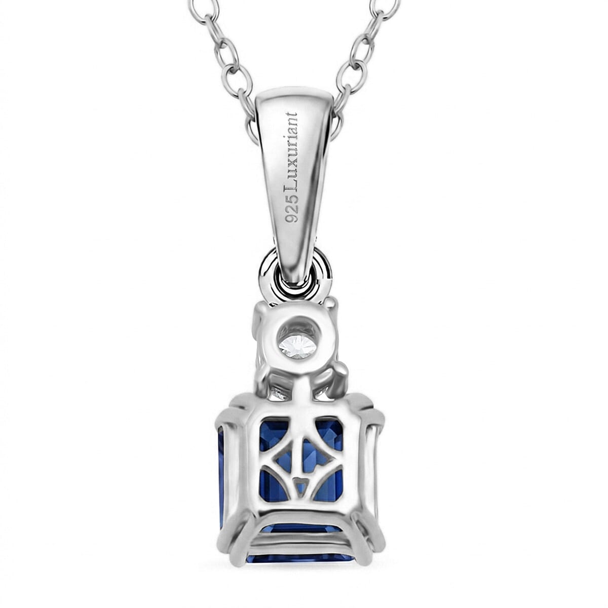 Masoala Sapphire &amp; Lab Grown Diamond Pendant with Chain (Size 20) in Rhodium Overlay Sterling Silver 1.84 Ct. 4497898 5