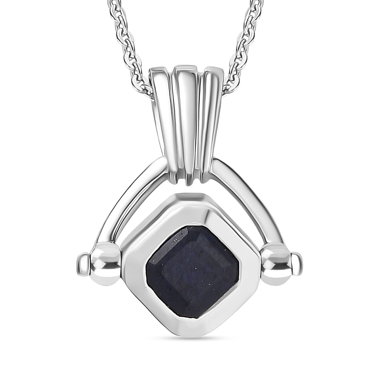 Masoala Sapphire Pendant with Chain (Size 20) in Rhodium Overlay Sterling Silver 4421182 0
