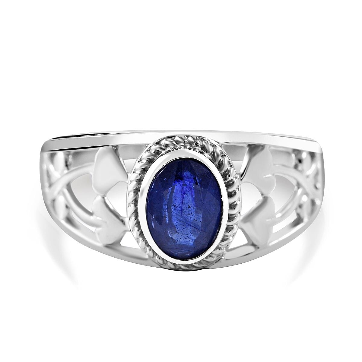 Masoala Sapphire Solitaire Ring in Rhodium Overlay Sterling Silver 1.17 Ct. 7766894 0