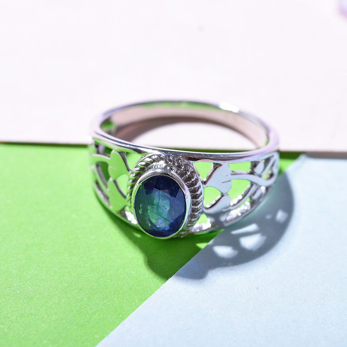 Masoala Sapphire Solitaire Ring in Rhodium Overlay Sterling Silver 1.17 Ct. 7766894 2