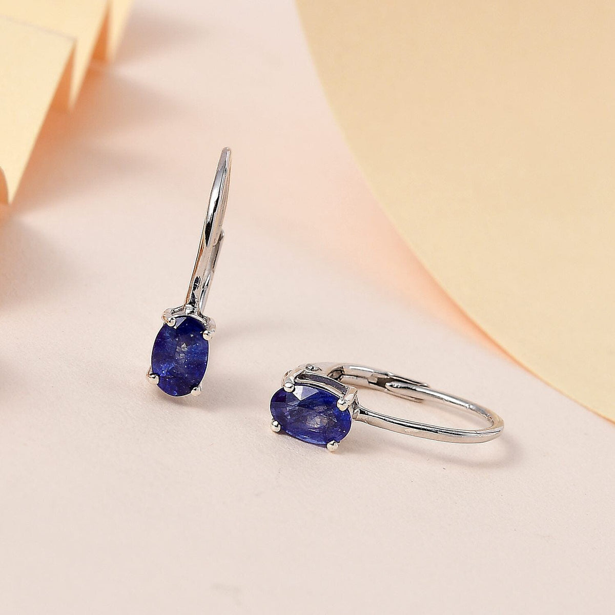 Masoala Sapphire Solitaire Lever Back Earrings in Platinum Overlay Sterling Silver 1.40 Ct. 7457862 2