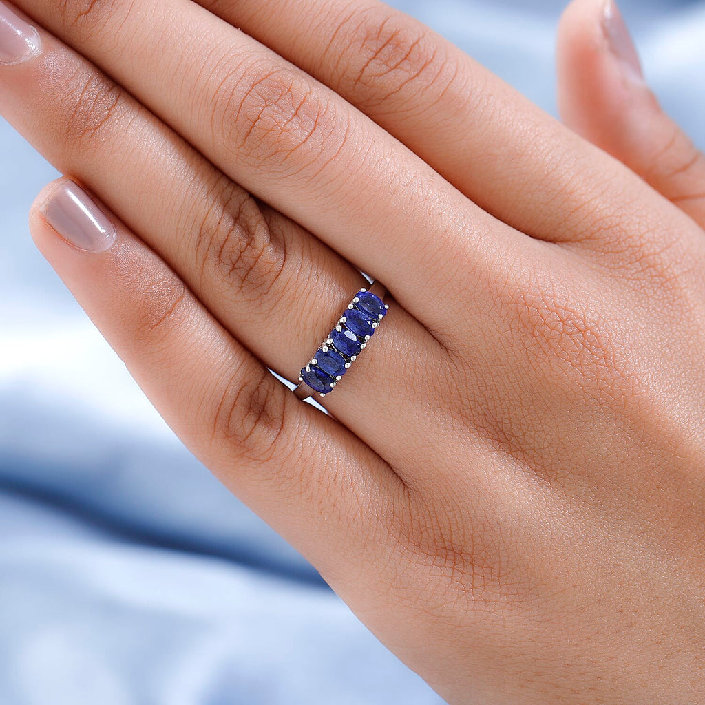 Masoala Sapphire 5 Stone Ring in Platinum Overlay Sterling Silver 1.71 Ct