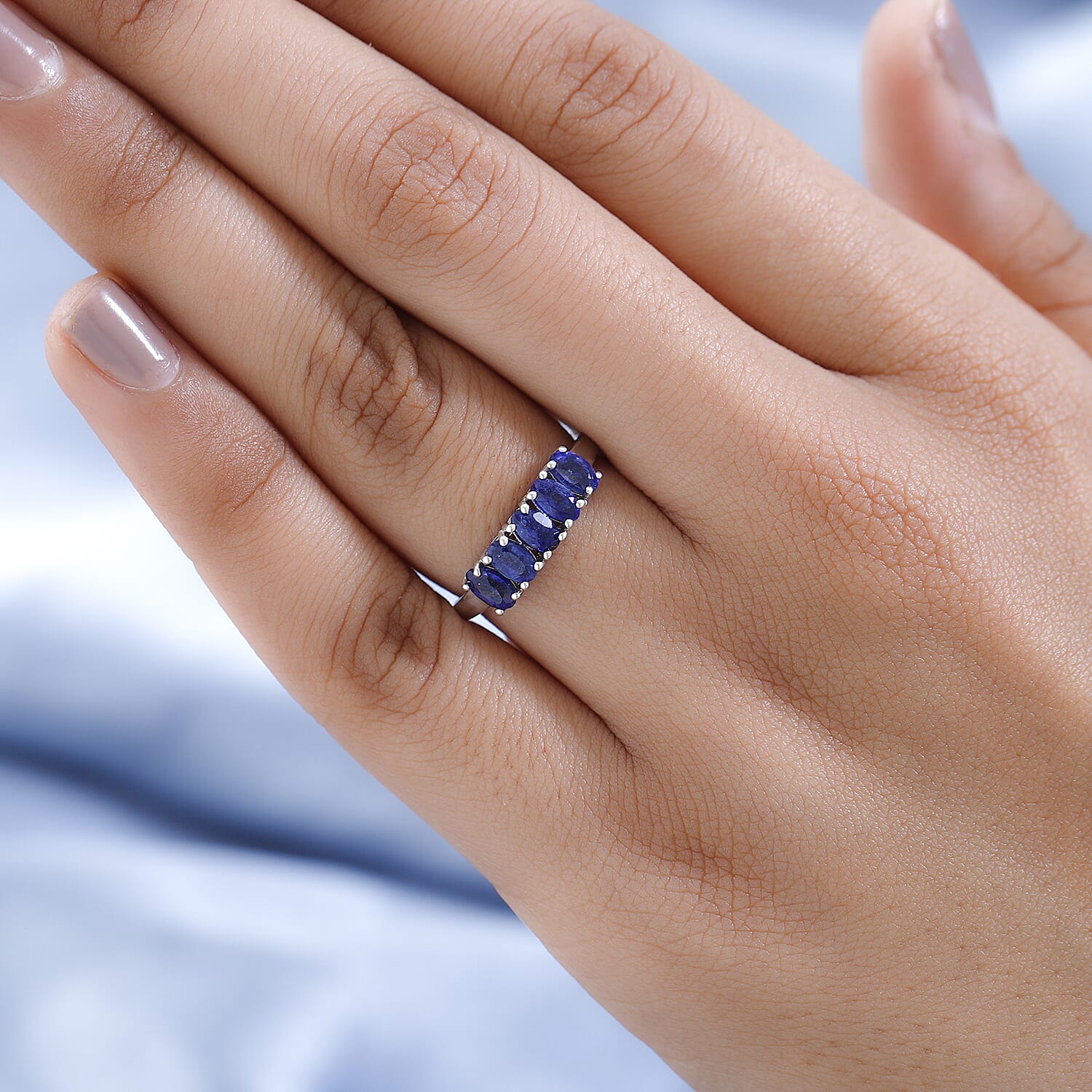 Masoala Sapphire 5 Stone Ring in Platinum Overlay Sterling Silver 1.715 Ct 7363268 8