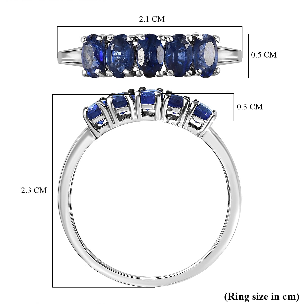 Masoala Sapphire 5 Stone Ring in Platinum Overlay Sterling Silver 1.715 Ct 7363268 11