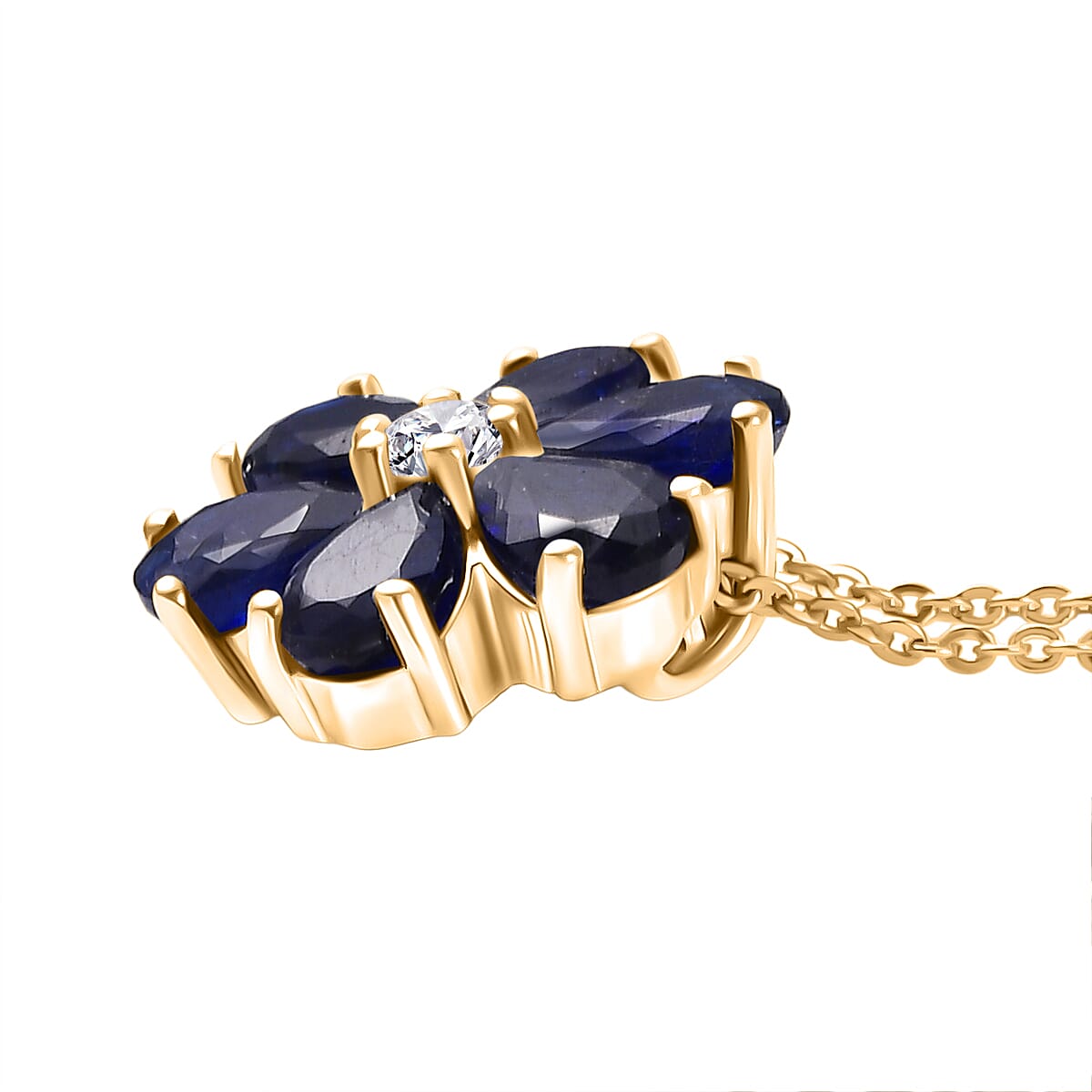 Masoala Sapphire &amp; White Zircon Pendant with Chain (Size 20) in Yellow Gold Plated Sterling Silver 1.82 Ct. 4421176 4