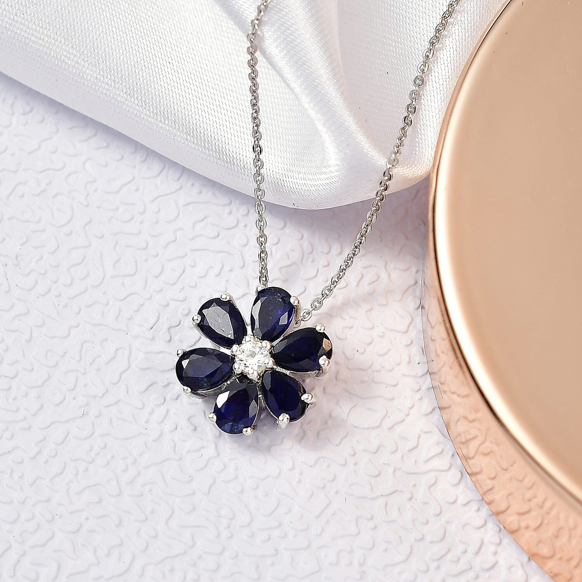 Masoala Sapphire &amp; White Zircon Pendant with Chain (Size 20) in Platinum Overlay Sterling Silver 1.82 Ct. 4421181 1