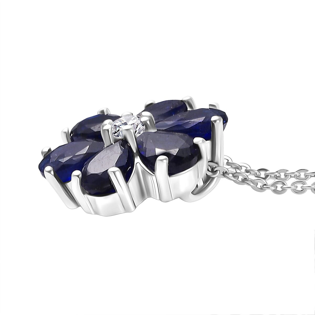 Masoala Sapphire &amp; White Zircon Pendant with Chain (Size 20) in Platinum Overlay Sterling Silver 1.82 Ct. 4421181 3