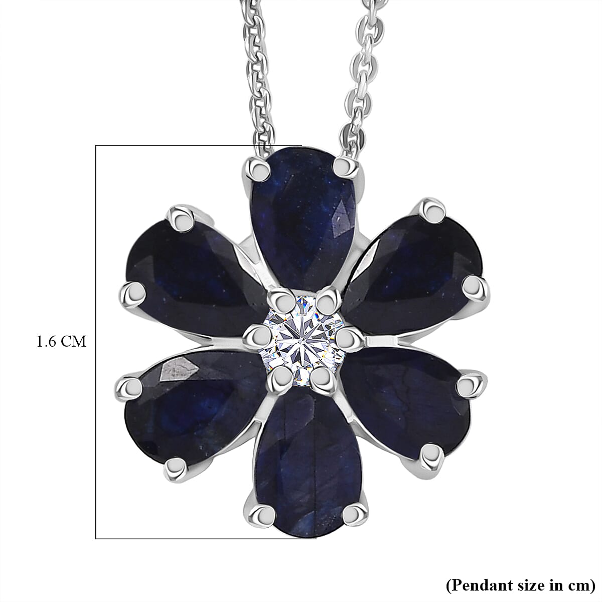 Masoala Sapphire &amp; White Zircon Pendant with Chain (Size 20) in Platinum Overlay Sterling Silver 1.82 Ct. 4421181 6