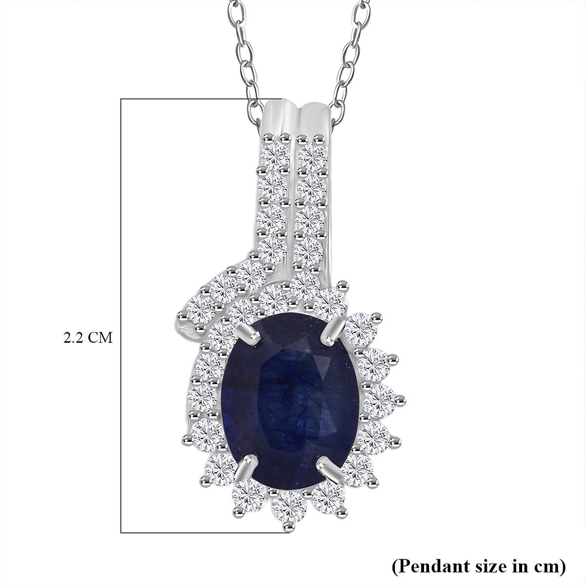 Masoala Sapphire &amp; White Zircon Halo Pendant with Chain (Size 20) in Rhodium Overlay Sterling Silver 3.75 Ct. 4426290 4