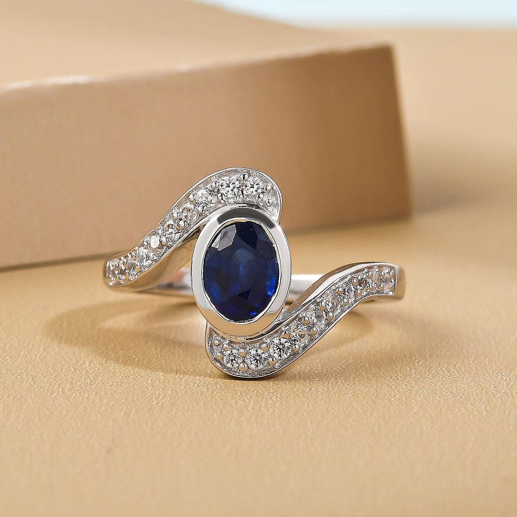 Masoala Sapphire (FF) and Natural Zircon Bypass Ring in Platinum Overlay Sterling Silver 1.60 Ct.